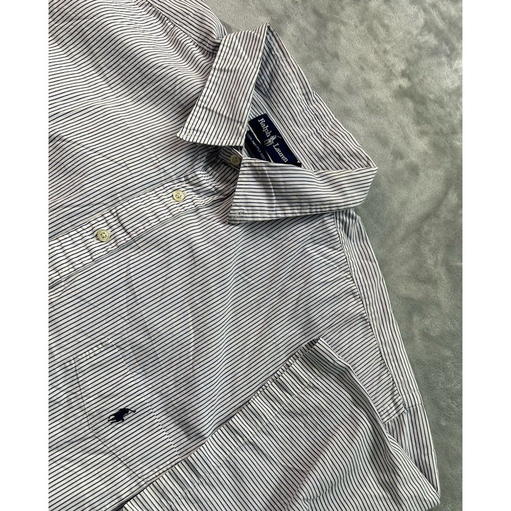 Ralph Lauren Men's Button Down Shirt‎ Size 4XLT Blue Striped Short Sleeve Cotton